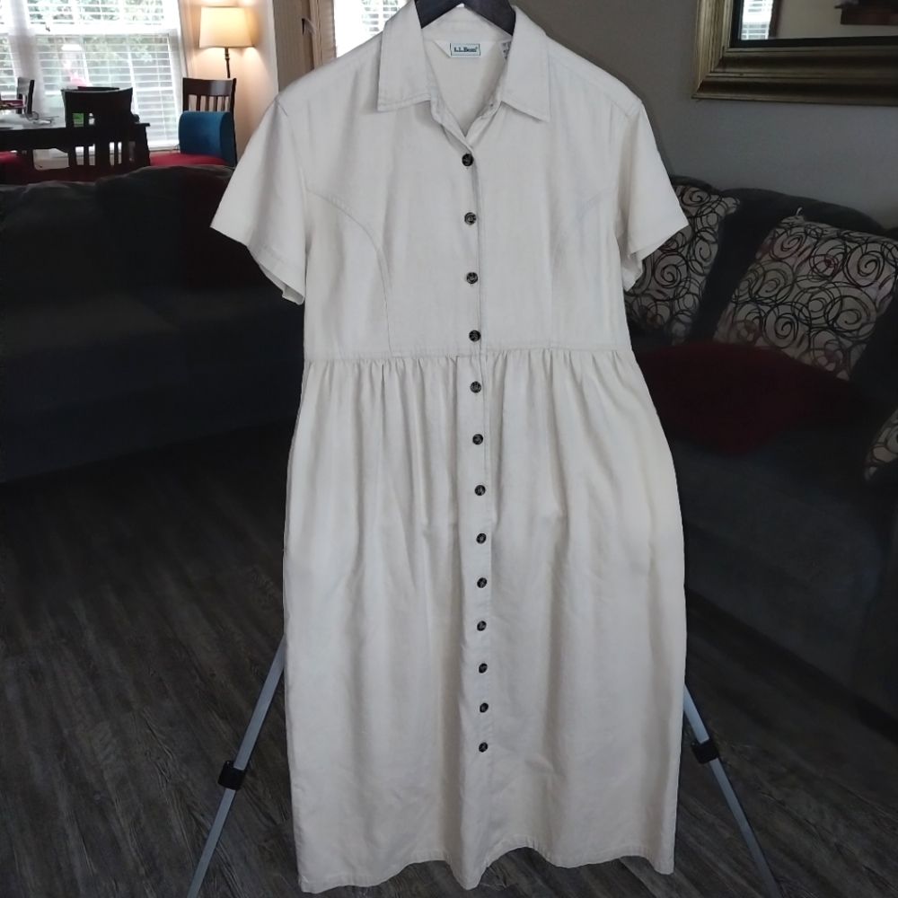 L.L. BEAN Women's Dress short-sleeved Button Front Smock Dress Dresses 6/P